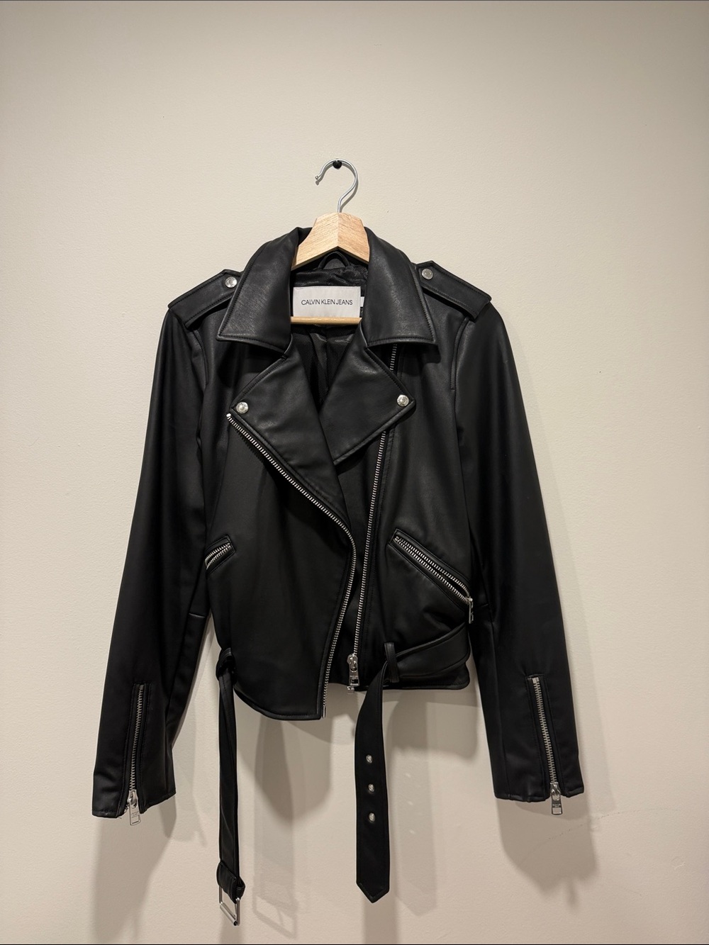 Calvin Klein Jeans Black Faux Leather Biker Jacket